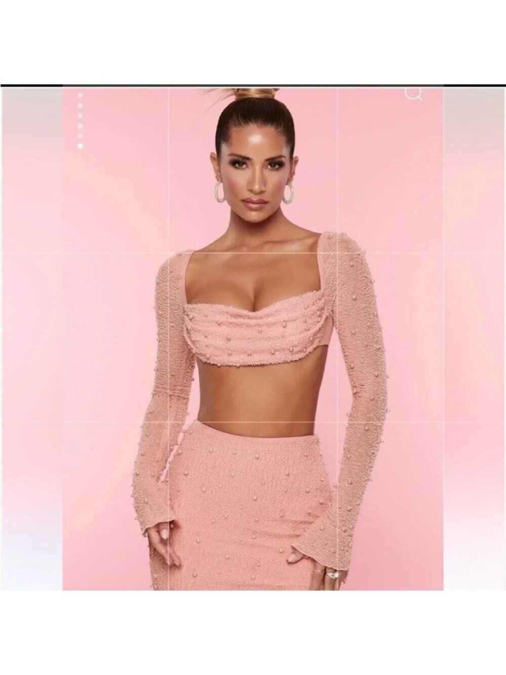 NWT OH POLLY La Desirade Embellished Cowl Neck Crop Top in Size 2 Blush - Picture 2 of 13